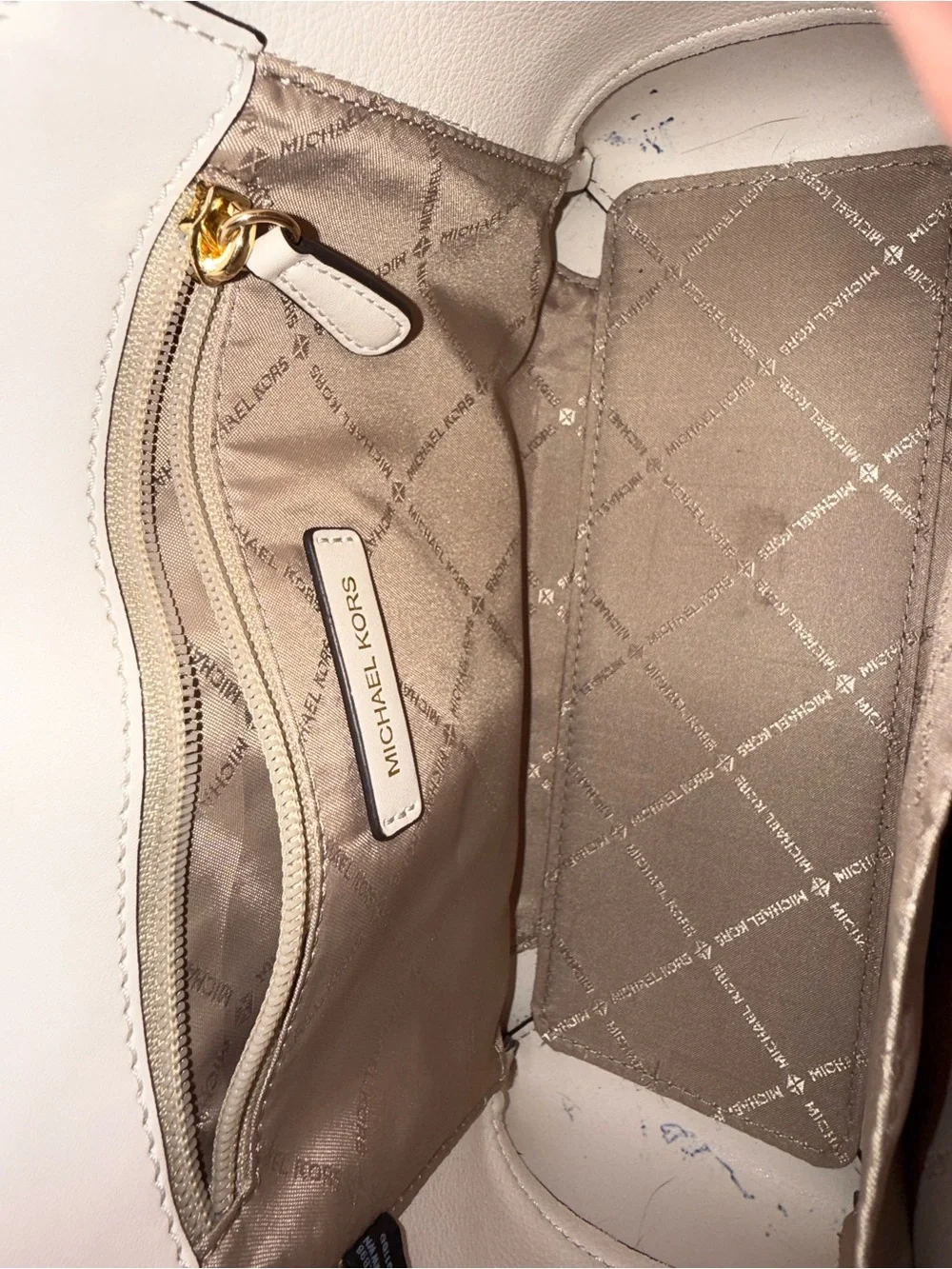 Michael Kors White Logo-Print Satchel with Gold MK Accent